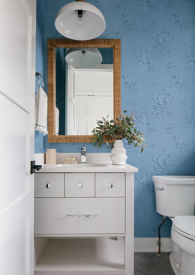 Erfoni 394"x17.7" Grey Blue Floral Embossed Wallpaper - Image 3