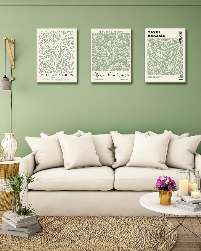 HesenDot Green Botanical Framed Wall Art Set, 12x16in Matisse William Morris - Image 6