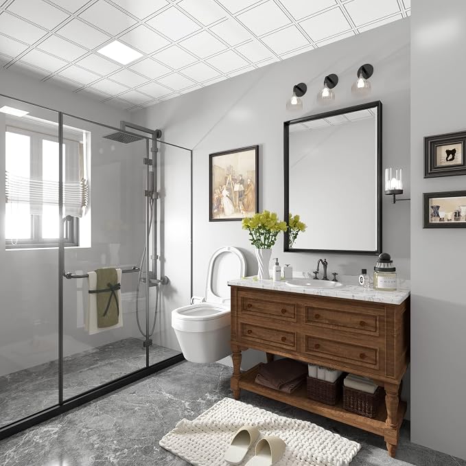 Black Framed Mirror for Bathroom, 22x30 Inch Black Rectangle Beveled Bathroom - Image 9