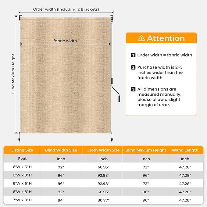 HOMEDEMO Outdoor Roller Shades for Patio, Sun Roller Shade Cloth Roll Blinds - Image 5