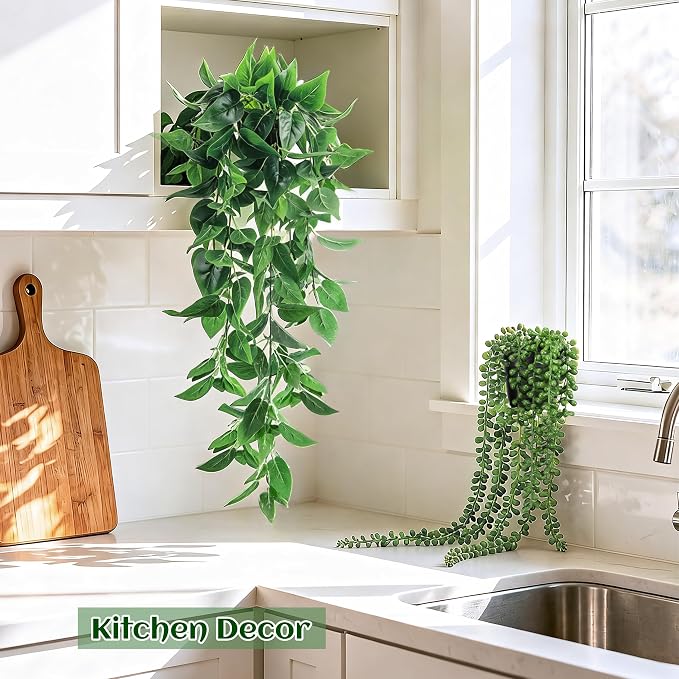Der Rose 4Pcs Fake Plants Hanging Artificial Ivy Vine Faux Eucalyptus Hanging - Image 8
