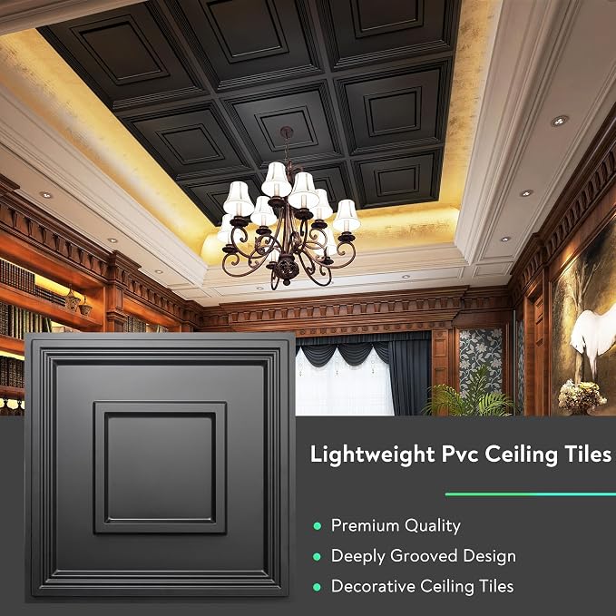 STICKGOO Black Drop Ceiling Tile 2ft x 2ft, Ceiling Panel High-Grade PVC - Image 3