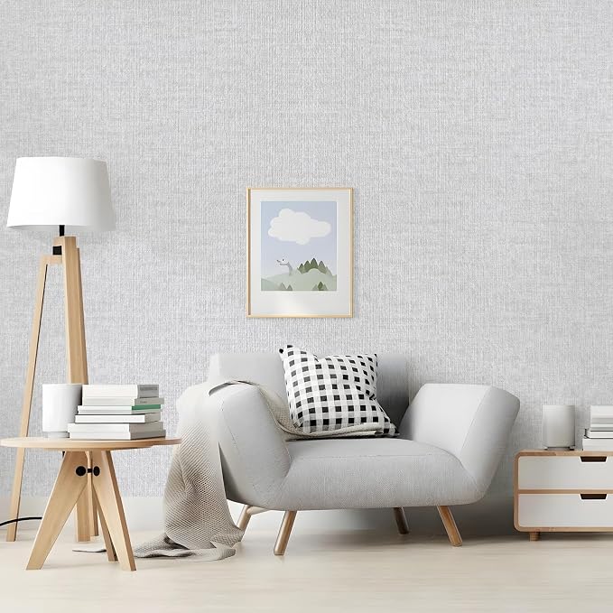 Light Grey Grasscloth Peel and Stick Wallpaper, Vintage Textured Contact Paper - Image 5