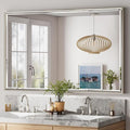 48'' x 30'' Brushed Nickel Framed Beveled Bathroom Mirror, Shatterproof by QUEENFUN