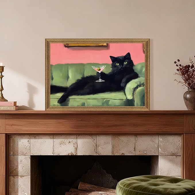 Fantasy Artists Humorous Black Cat Character Wall Art – Relaxed Anthropomorphic - Image 2