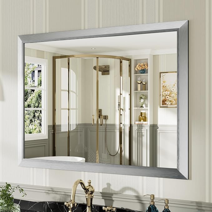 40x30 Inch Brushed Silver Bathroom Mirror by Briivuemodernmirrors