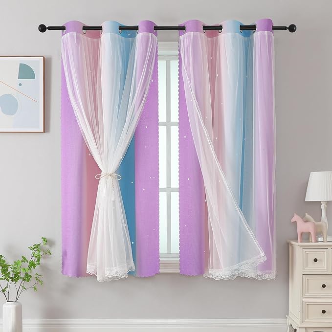 XiDi Curtains for Bedroom Decor, Rainbows Pink Purple/42/45 by Addsomecolortolife