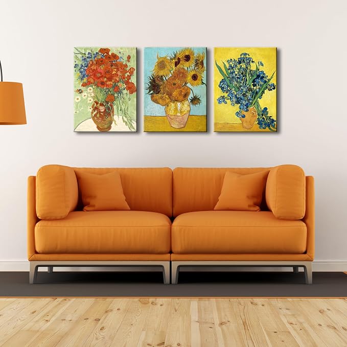 Wieco Art 3 Panels Canvas Prints of Vincent Van Gogh Paintings Reproduction Red - Image 2