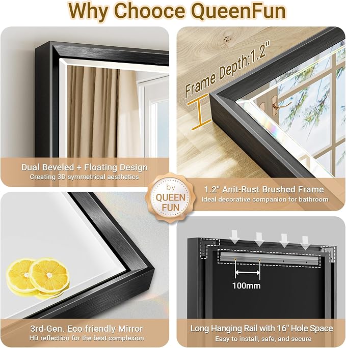 72 x 36 Black Framed Mirror for Bathroom, Beveled Black Bathroom Vanity Mirror - Image 7