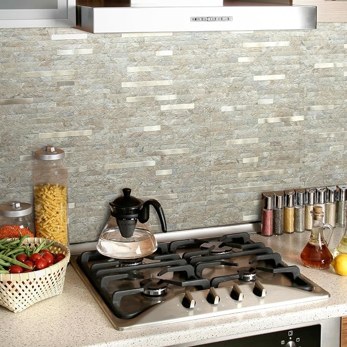 AULIGET 20 Sheets Faux Stone Peel and Stick Backsplash, Sandstone - Image 5