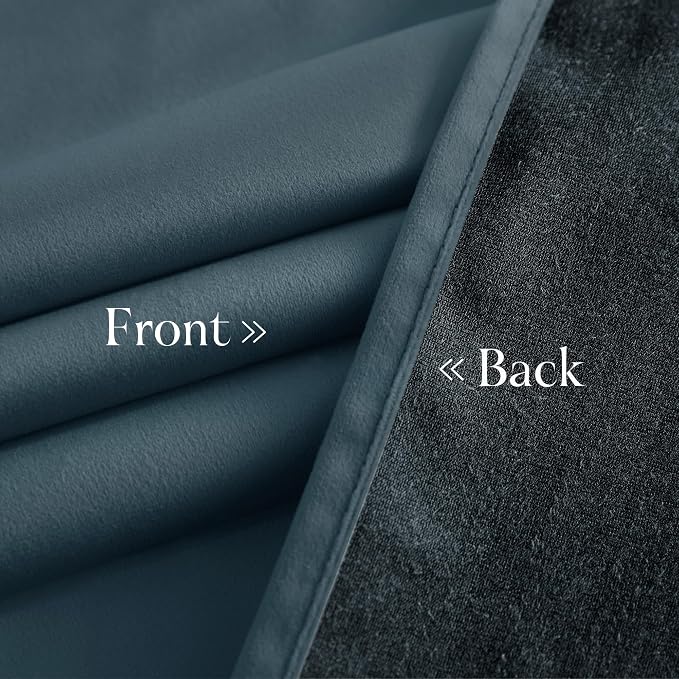 NICETOWN Slate Blue Blackout 90 inch Velvet Curtains - Image 6