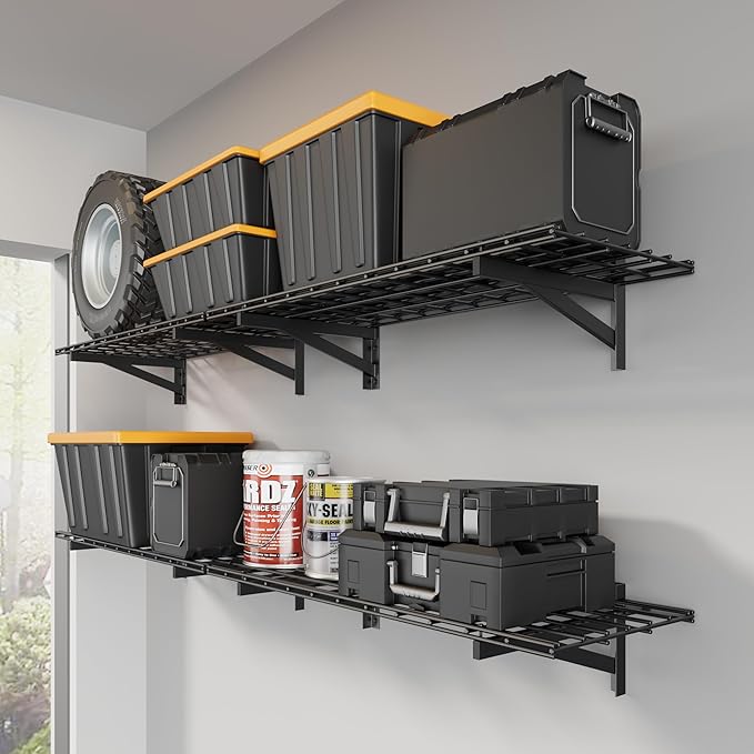 Jusgym 4 Pack Heavy Duty Garage Wall Shelving Set, Wall Mounted Garage Shelves by Jusgym