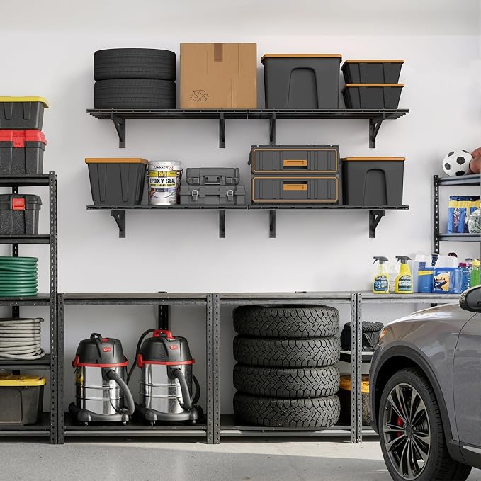 Jusgym 4 Pack Heavy Duty Garage Wall Shelving Set, Wall Mounted Garage Shelves - Image 7