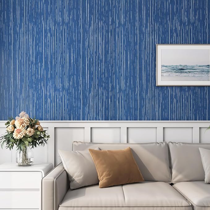 Livelynine Blue Grasscloth Peel and Stick Wallpaper Textured Prepasted Navy - Image 6
