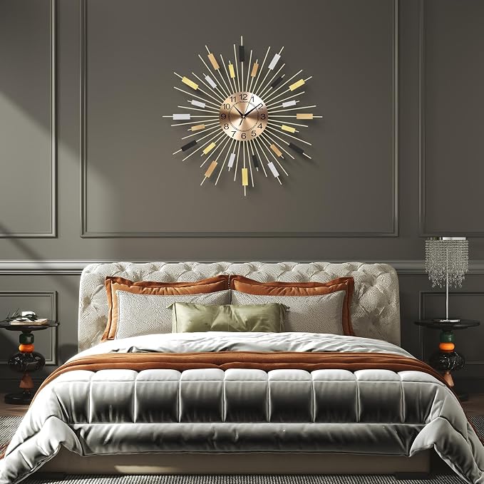 23.6 inch Gold Starburst Wall Clock, Non-Ticking Large Modern Sunburst - Image 6