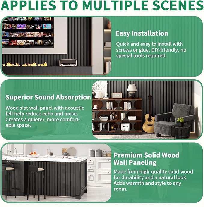 Wood Slat Acoustic Panels, 4 Pack 94" x 8"/ 240 x20cm Wood Wall Panels - Image 4