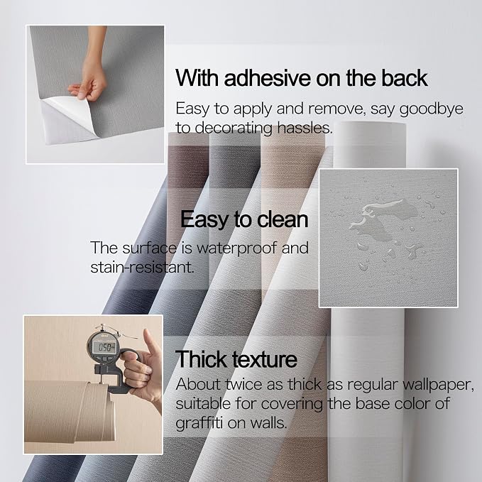 24"x393" Grey Grasscloth Peel and Stick Fabric Textured Contact Paper Removable - Image 4