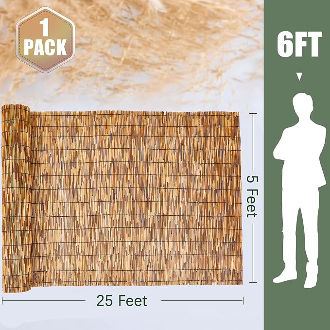 Barydat 1 Pcs 5 x 25 ft Reed Fence Roll, 85% Shade Bamboo Privacy Screen - Image 2
