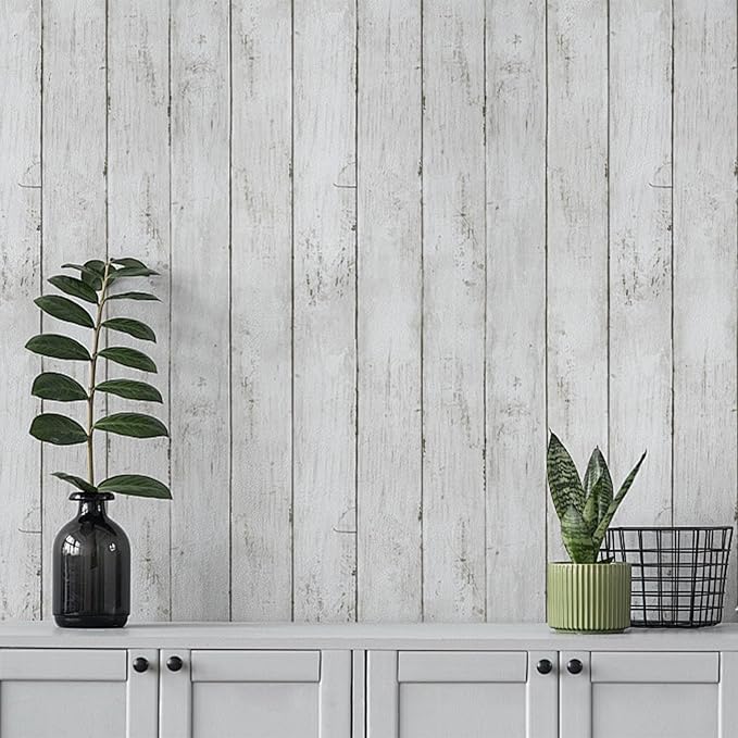 White Grey Wood Paper 17.71 in X 205 in Self-Adhesive Removable Peel and Stick - Image 4