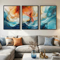 Large Framed Blue and Orange Abstract Wall Art by Cuspin