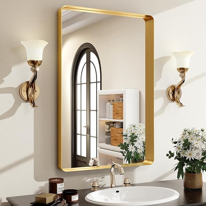 Easly 36 x 24 Inch Gold Bathroom Mirror by EASLY