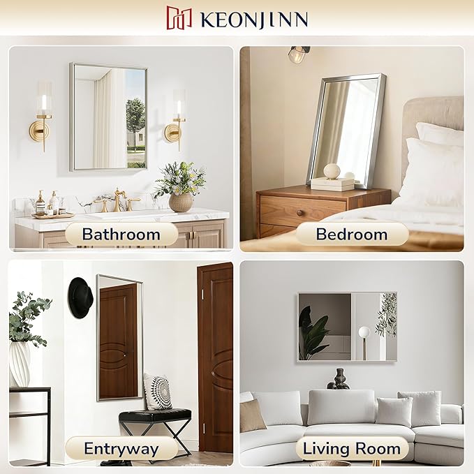 Keonjinn 42 x 36 Inch Brushed Nickel Bathroom Mirrors - Image 6