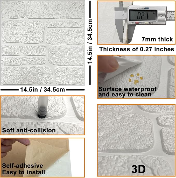 YU LI 3DH 3D Wall Panels Peel and Stick Faux Stone Wall Panel Black 20-Pack - Image 6
