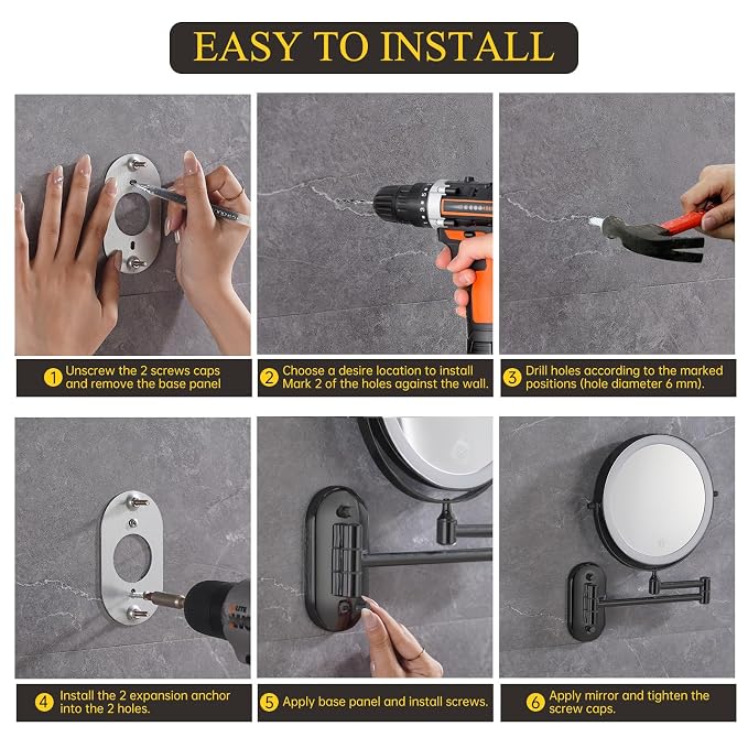FUNTOUCH 20X/3X Rechargeable Wall Mounted Makeup Vanity Mirror - Image 8
