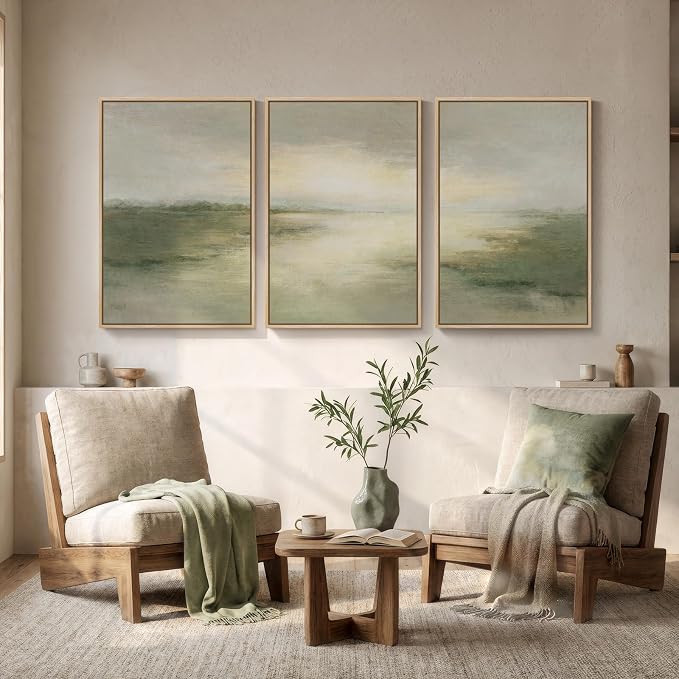 Large Framed Sage Green Abstract Landscape Wall Art - Image 4