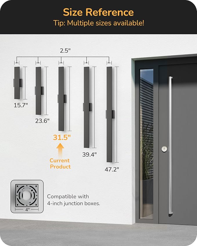 EDISHINE 31.5" LED Outdoor Wall Lights, 3CCT & 10%-100% Dimmable, IP65 - Image 2