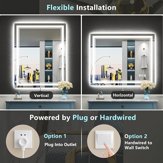 44x36 LED Bathroom Mirror with Lights, Backlit and Front Lit Anti-Fog Lighted - Image 6