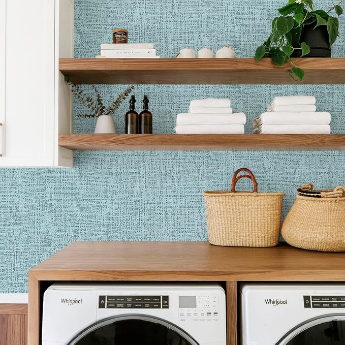 Teal Wallpaper Grasscloth Peel and Stick Wallpaper 17.7inch x 118.1inch Teal - Image 7