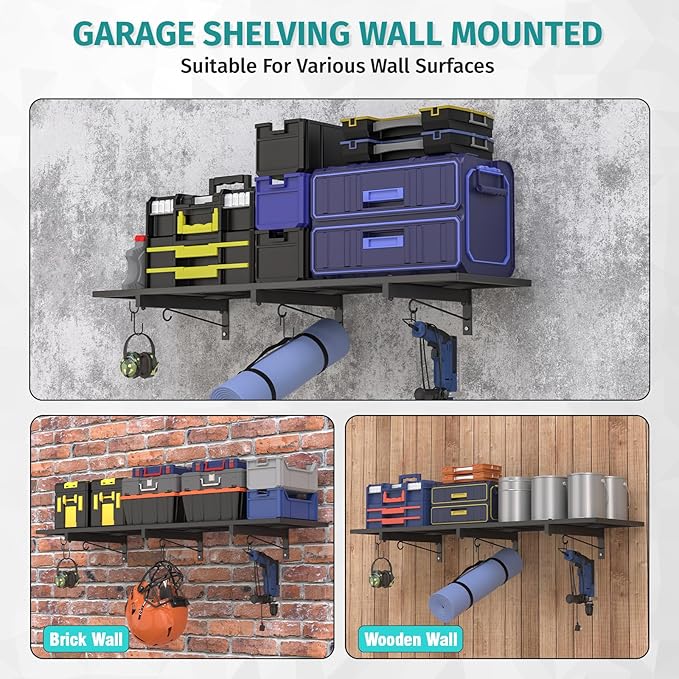 2 Pack Garage Wall Shelving, Heavy Duty Storage Shelves 360 LBS Capacity - Image 5