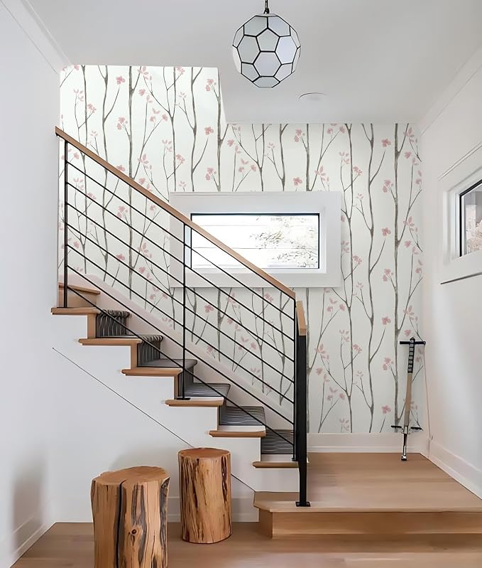 Timeet 197"x16" Floral Wallpaper Peel and Stick Wallpaper White and Pink - Image 9