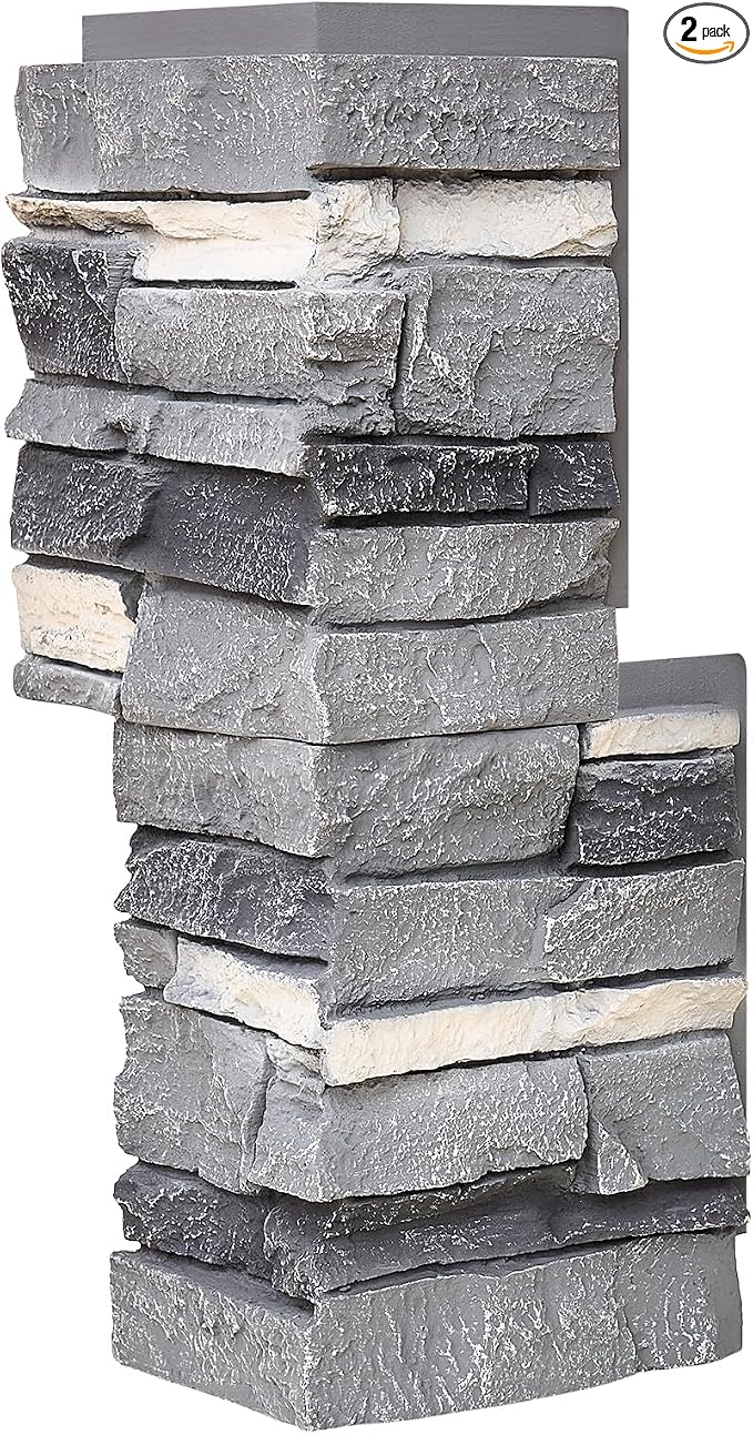 1.77 Inch Deep 3D Faux Stone Corner Panels Matching 2 Piece Set by Wallwell