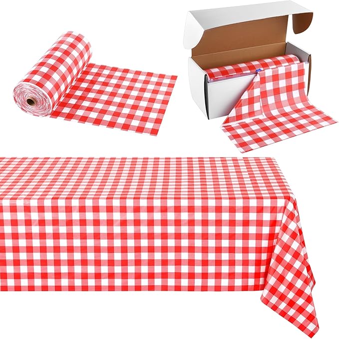 Kochorie 54 Inch x 300 Ft Red Checkered Plastic Table Cloth Roll Disposable by Kochorie