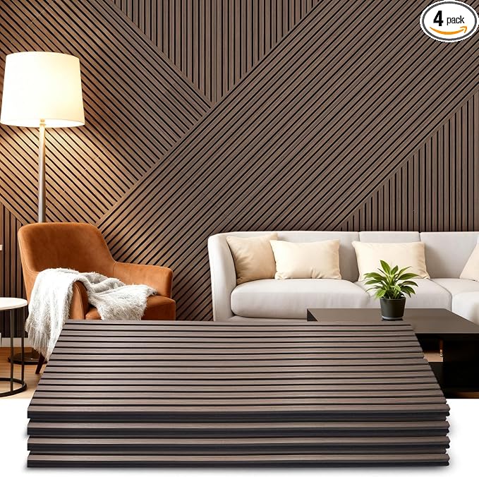 Acoustic Wood Wall Panels 4 Pack 47.6" x 23.6", Sound Proof Wooden Paneling by LARWORKS