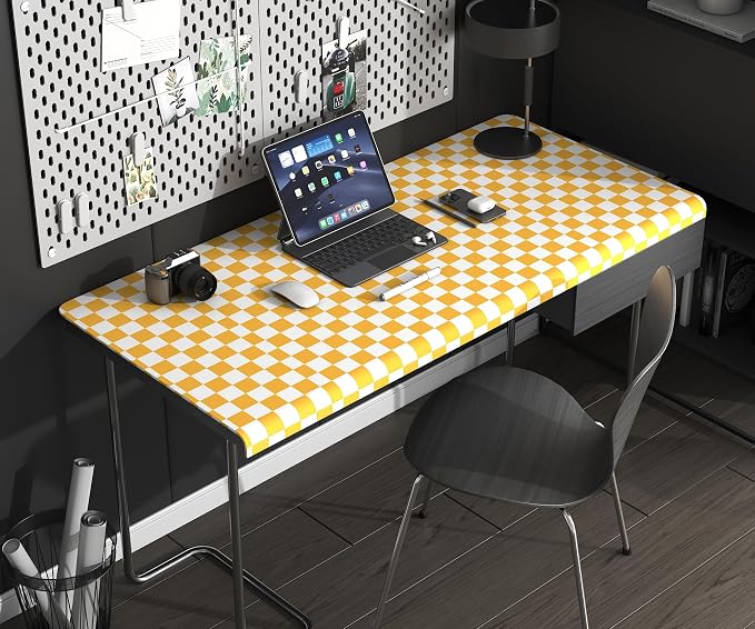 Modern Peel and Stick Wallpaper Orange and White Mosaic Checkered Contact Paper - Image 7