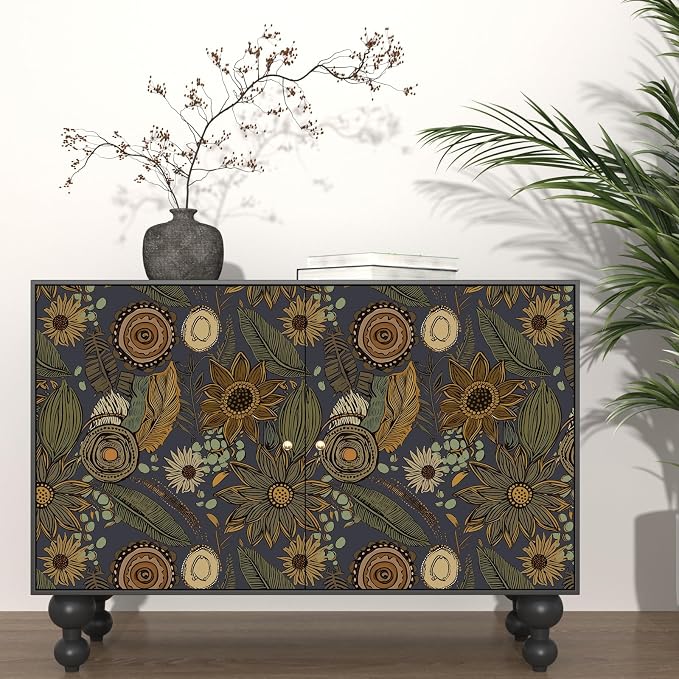 Boho Wallpaper Peel and Stick, Vintage Blue Yellow Floral Contact Paper - Image 3