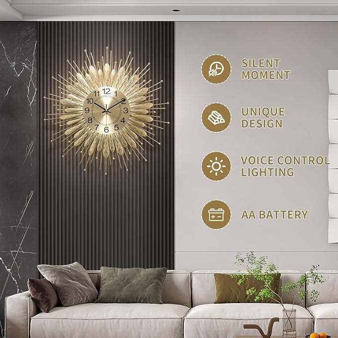 27" Gold Mid Century Modern Wall Clock，Battery Operated Decorative Decorative - Image 6