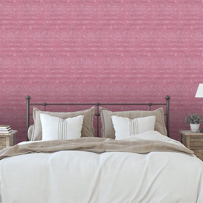11PCS 3D Wall Panels Peel and Stick Faux Brick Wallpaper Pink Self Adhesive - Image 4