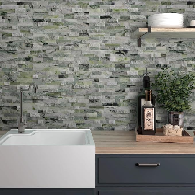 SUNWINGS 5-Sheet Peel and Stick Mosaic Natural 3D Stone Self Adhesive Marble - Image 5