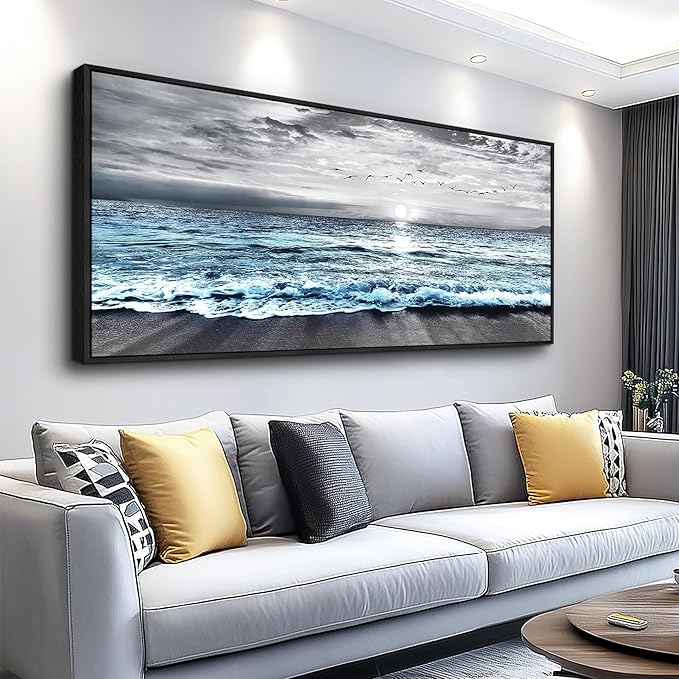 Wapluam Framed Wall Art for Bedroom Decor, Beach Canvas Wall Art Large Ocean by Wapluam