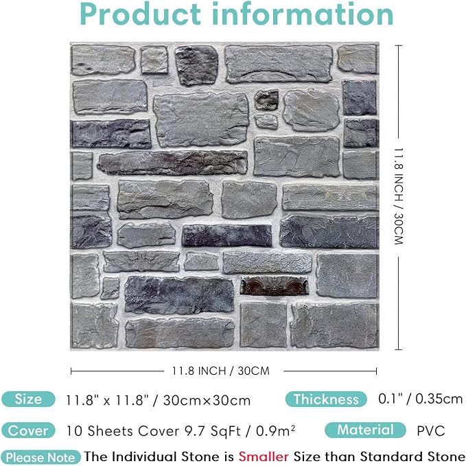Commomy 10 Pcs 3D Faux Stone 3D Wall Panels 11.8'' x 11.8'' Ultralight PVC - Image 7