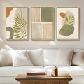 Framed Mid Century Modern Boho Wall Art Bedroom, 3 Piece Tropical Sage Green by Cuspin