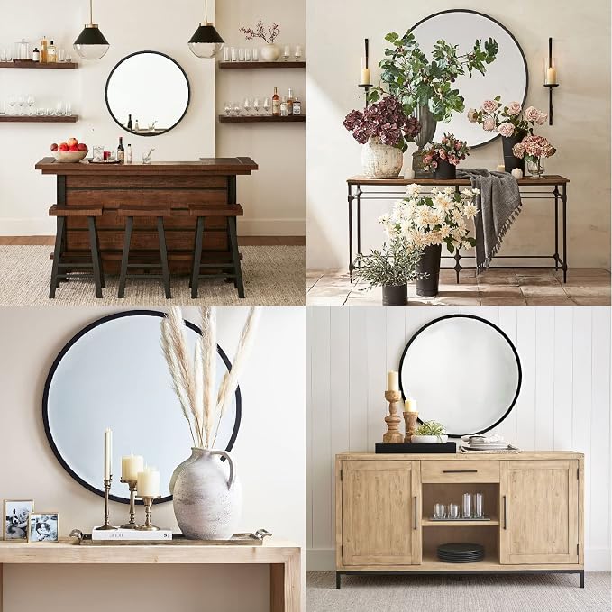 G-LEAF Black Round Mirror 24 inch, Circle Mirror - Image 8