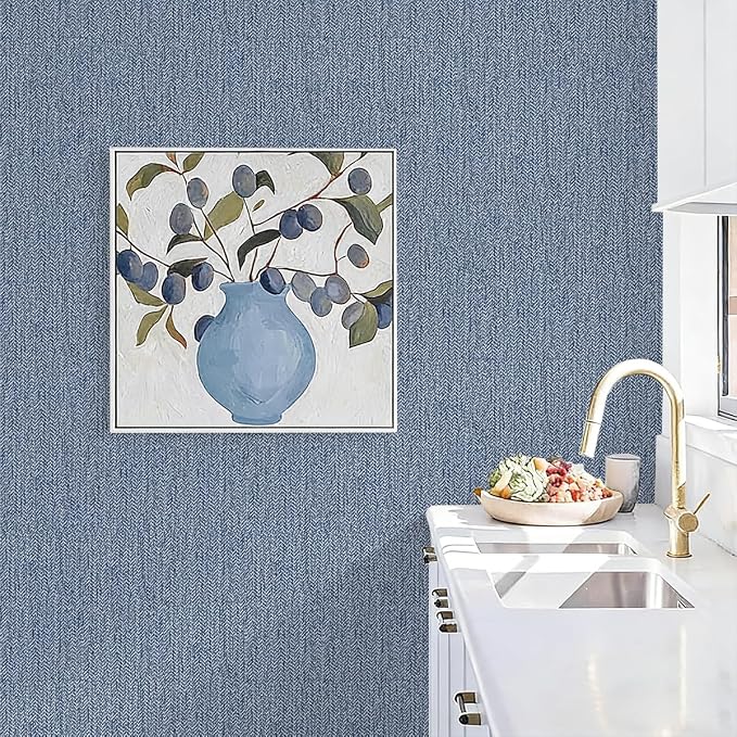 Grasscloth Peel and Stick Wallpaper Blue Contact Paper 15.7inch x 196.8inch - Image 3