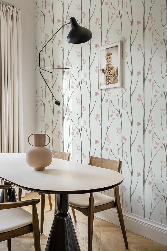 Timeet 197"x16" Floral Wallpaper Peel and Stick Wallpaper White and Pink - Image 5