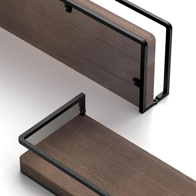 Meangood Floating Shelves Wall Mounted Set of 2, Rustic Wood Wall Storage - Image 4