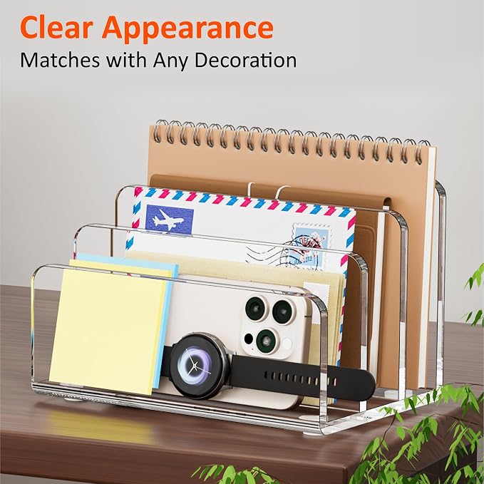 FUCDTEFC Desk Mail Organizer, 3 Section Clear Acrylic File Holder Letter - Image 6